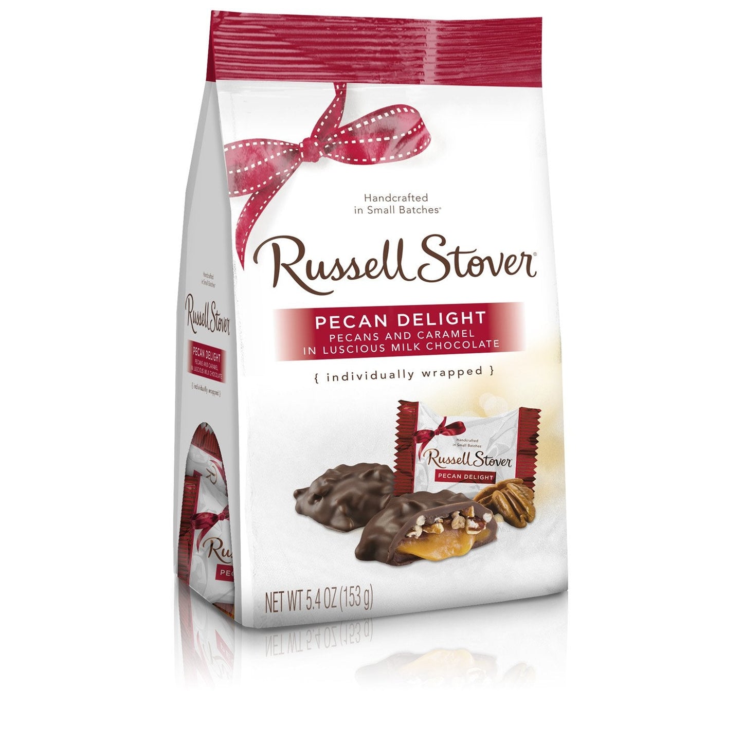 Russell Stover Pecan Delight Gusset Bag 16.10 Ounce Russel Stover Milk Chocolate Covered Candy Pack, Crunchy Pecans and Buttery Caramel Covered In Sweet Milk Chocolate Candy, Individually Wrapped