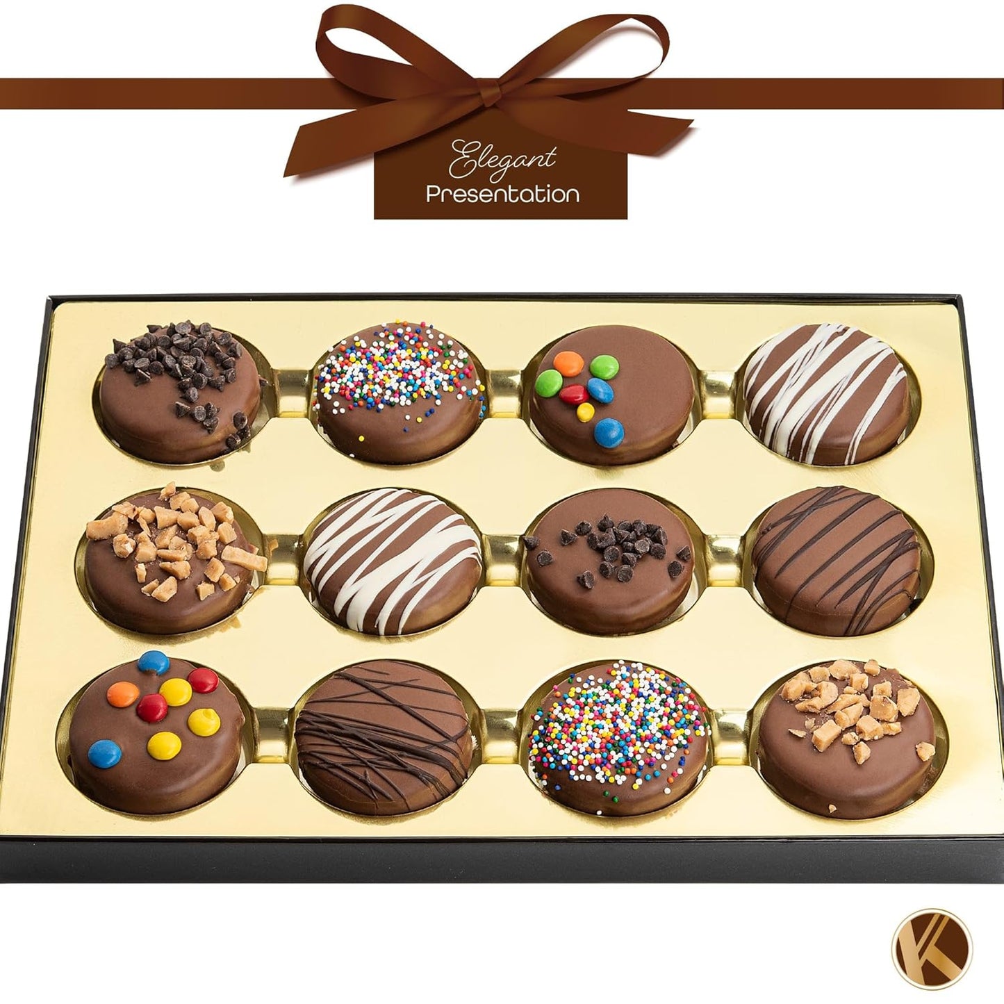 KREMERY Creamy Chocolate Cravings - Purim Mishloach Manot Chocolate Covered Sandwich Cookies And Cream Gift Basket (12 Count) Birthday Sweet Treats - Assorted Candy Toppings - Kosher Dairy