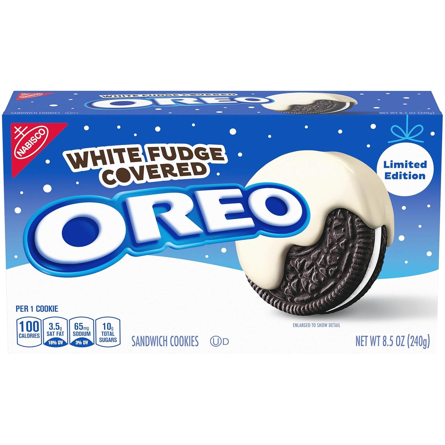 White Fudge Covered OREO Sandwich Cookies, Holiday Edition, 1 - 8.5 oz Pack