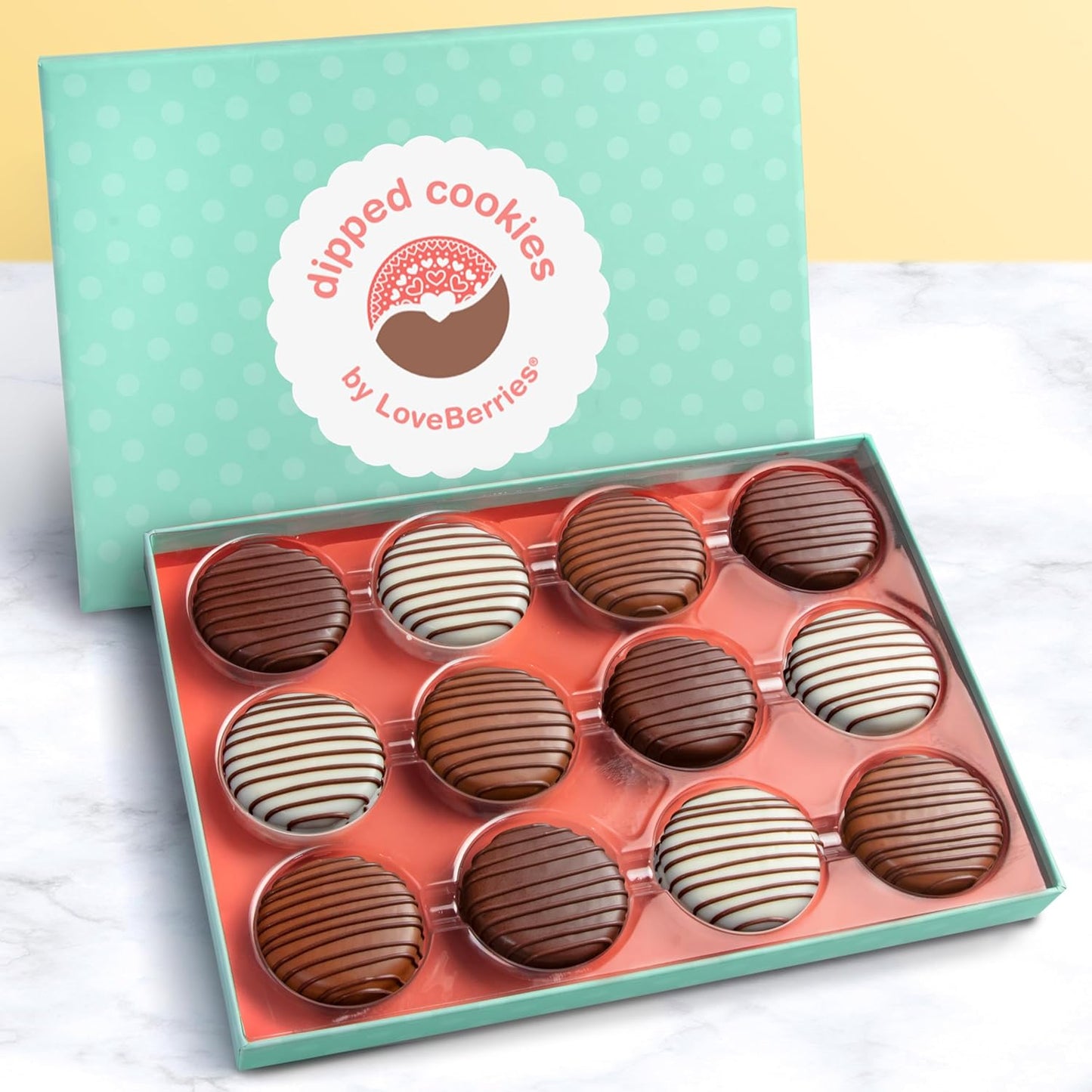 Milk, White & Dark Chocolatey Covered Sandwich Cookies Gift Box by Love Berries