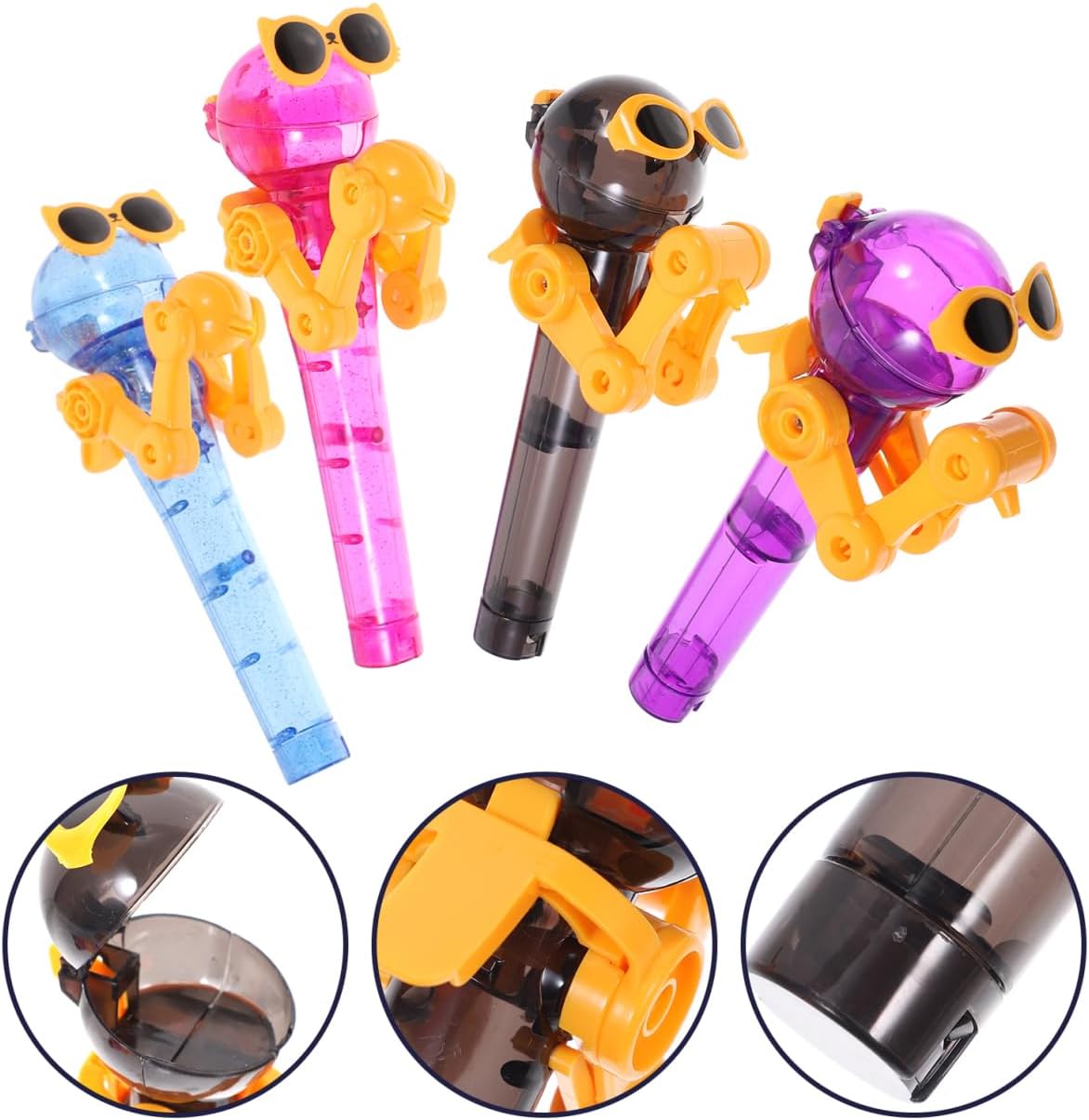 Cosmoline Pops Robot Lollipop Hard Candy Toy - Sugar-Based Sweet Snack Candies, 3.36 oz 12-Count Tray Pack Novelty Pops