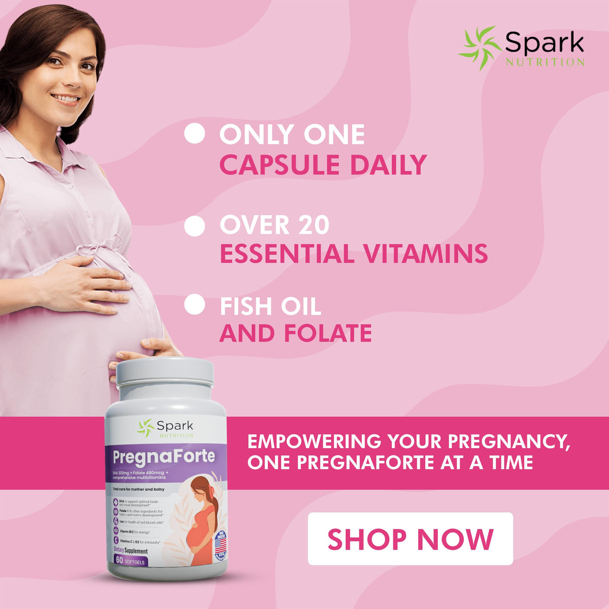 Spark Nutrition Pregnaforte Formula Wellness Supplement - 60-Day Supply Capsules
