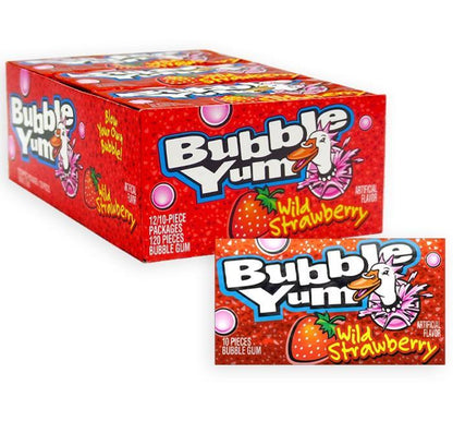 Bubble Yum Wild Strawberry Bubble Gum, 12-Count 2.82oz Packs, Food Snacks