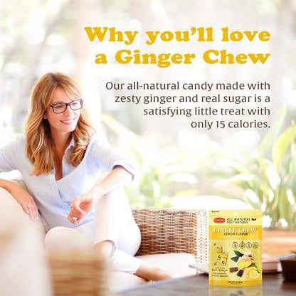 Pocas Sugar-Sweetened Ginger Chews, Lemon Flavor Candy, 3 oz, 24-Count Box Chewy Treat