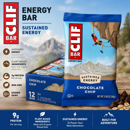 Clif Energy Protein Bars, Chocolate Chip Flavor, 2.40 oz, 12-Count Pack Sweet Snack Bars
