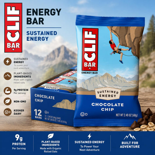 Clif Energy Protein Bars, Chocolate Chip Flavor, 2.40 oz, 12-Count Pack Sweet Snack Bars