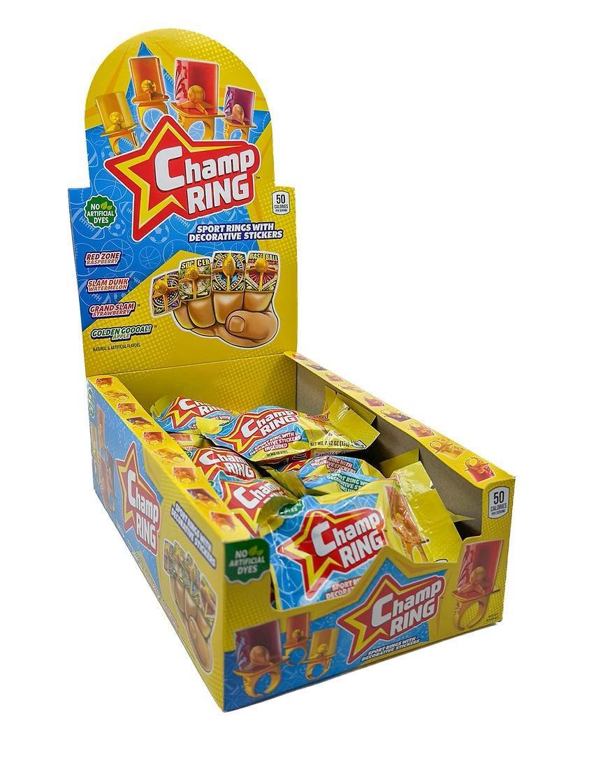 Flix Candy Champ Ring Lollipops - Sugar-Based, 24-Count Tray Pack, Snacks for Adults