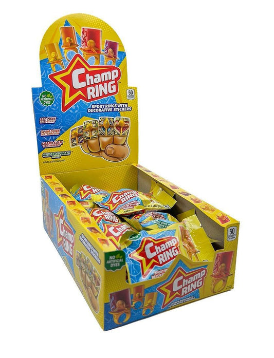 Flix Candy Champ Ring Lollipops - Sugar-Based, 24-Count Tray Pack, Snacks for Adults