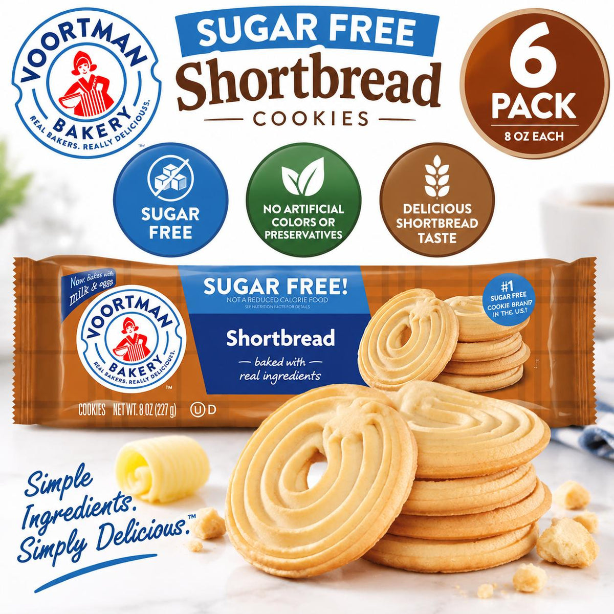 Voortman Sugar Free Shortbread Cookies 8 oz 6 Pack Classic Shortbread Cookie Snack
