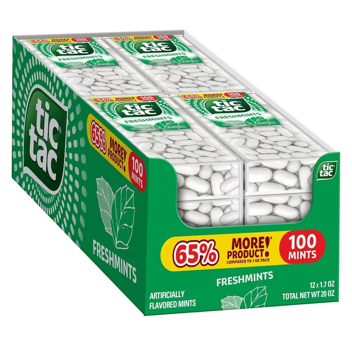 Tic Tac Freshmint Breath Mints, 1.7oz 12-Pack, Gluten-Free Pocket-Size Breath Fresheners