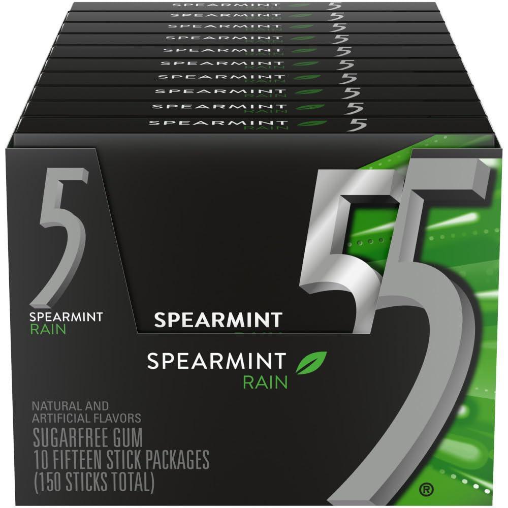 5 Gum Spearmint Rain Flavor Sugar-Free Chewing Candy, 10-Pack Sweet Snack for Birthday Occasions