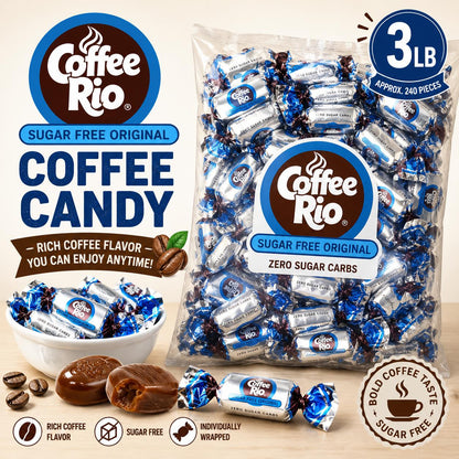 Coffee Rio Sugar-Free Hard Candy, 3 lb Bulk Pack - Rich Flavored, Individually Wrapped Treats