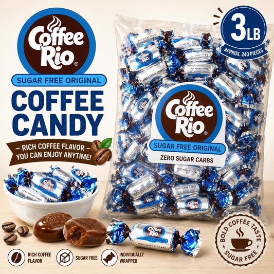 Coffee Rio Sugar-Free Hard Candy, 3 lb Bulk Pack - Rich Flavored, Individually Wrapped Treats
