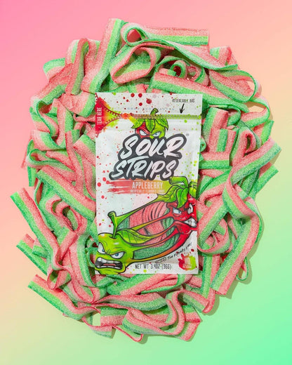 Sour Strips Appleberry Sour Candy Belts 3.4 oz 12 Count  Sweet & Sour Chewy Candy Strips | Resealable Peg Bags for Snacking & Sharing