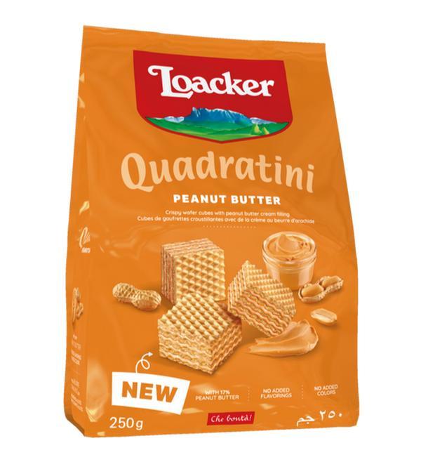 Loacker Quadratini (Square) Peanut Butter Wafer Cookies, 8.84 oz, 6-Count Bite-Size Italian Wafer Snack