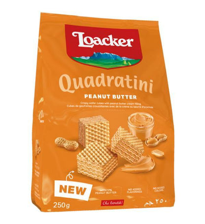 Loacker Quadratini (Square) Peanut Butter Wafer Cookies, 8.84 oz, 6-Count Bite-Size Italian Wafer Snack