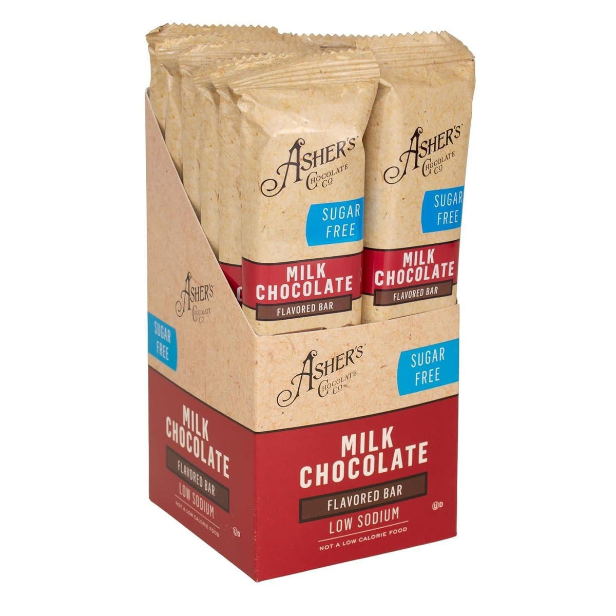 Ashers Sugar-Free Milk Chocolate Bar - Sweet Snack Candies, 1.6 oz, 12 ct, Rich Flavor