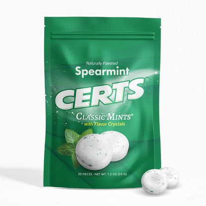 Certs Spearmint Sugar-Free Mints, 20pcs/bag, 12-Count Tray, Classic Candy Snacks