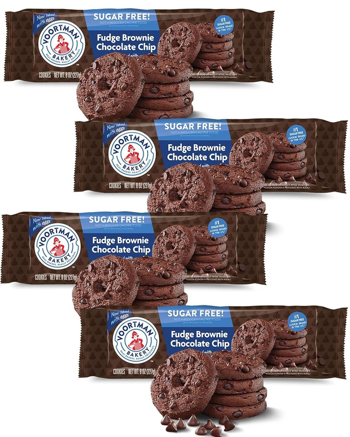 Voortman Sugar-Free Fudge Brownie Chocolate Chip Snack Cookies, 8oz, 6-Pack Candy Treats, Snacks