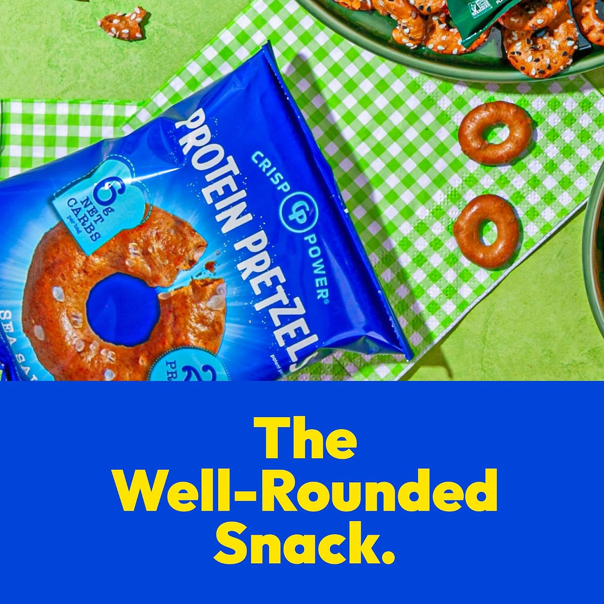 Crispy High-Protein Pretzel Snacks, Savory Sea Salt Flavor, 1.75oz, 6 Bags