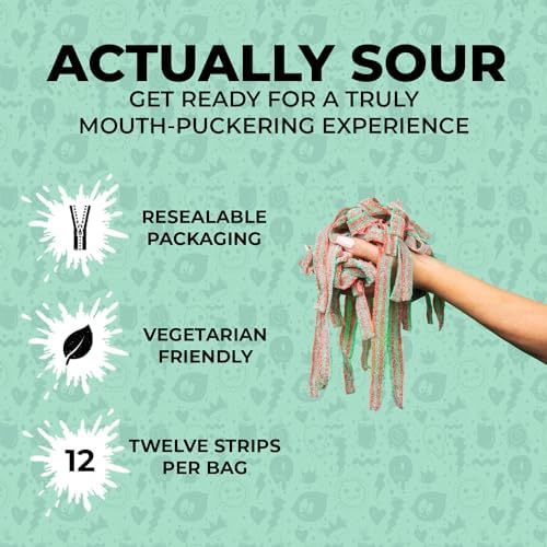 Sour Strips Doubleberry Sour Candy Belts 3.4 oz 12 Count  Sweet & Sour Chewy Candy Strips | Resealable Peg Bags for Snacking & Sharing