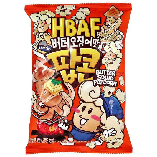 Global Tastemaker HBAF Korea-Imported Butter Squid Popcorn Snack, Sweet Flavor, 2.82 oz, 12 Pieces, Candies Category