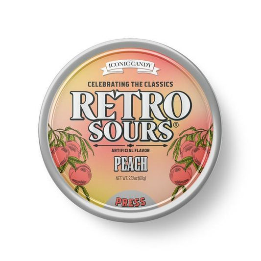 Thayer Retro Sours Peach Hard Candies - Sweet Sugar Snack, 2.12oz, 8-Ct Tray