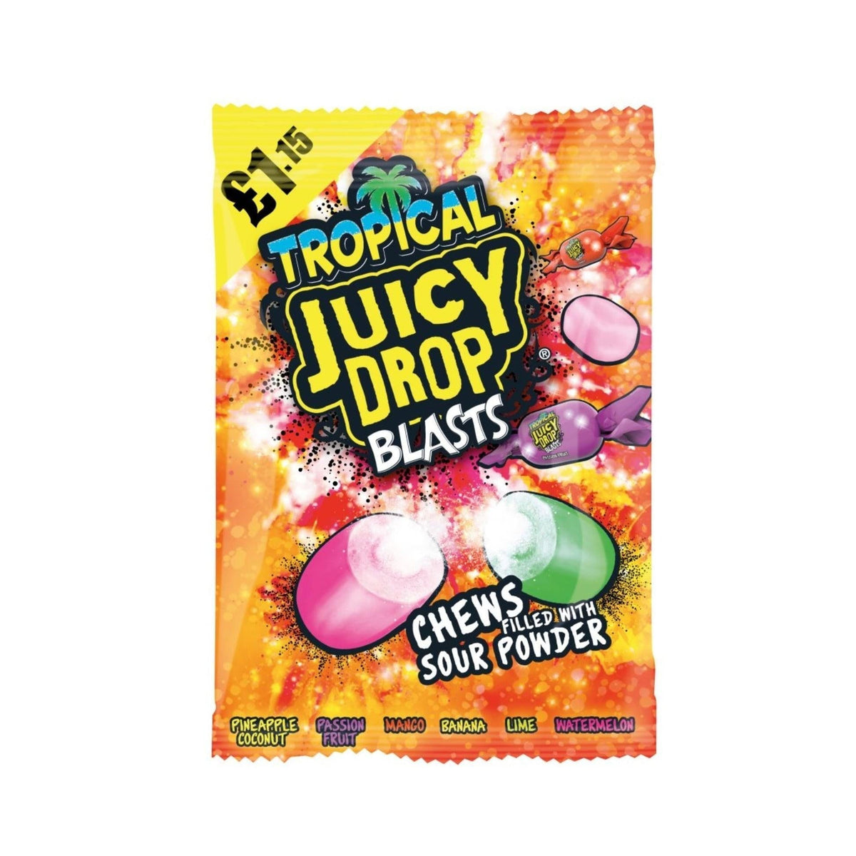 TDSBazooka UK Juicy Drop Blasts Tropical Sour Powder Chews - 12ct (12 pieces), 120g