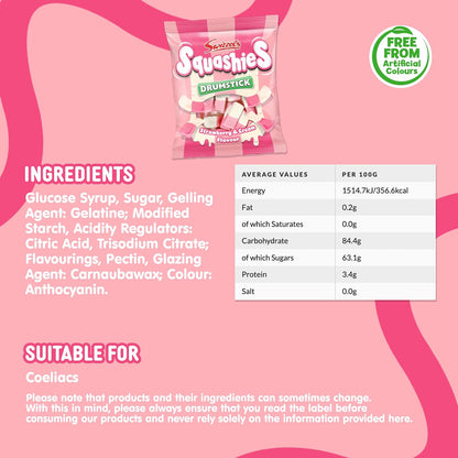 Swizzels UK Import Drumstick Squashies Strawberry Cream Chewy Candy, 12 Pieces, 140g