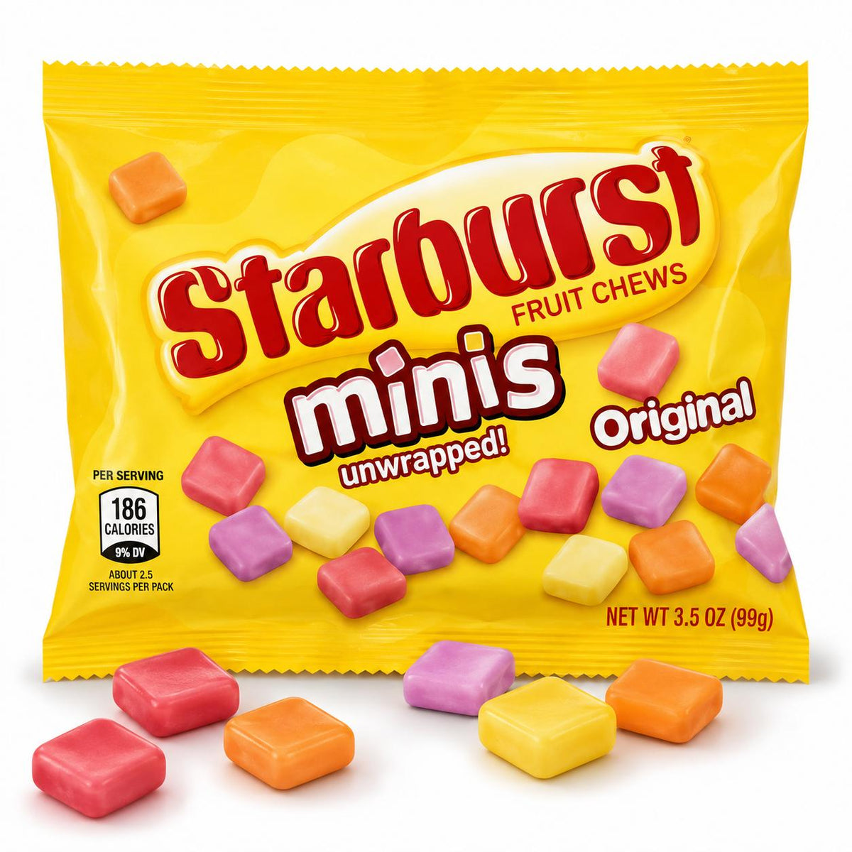 Starburst Minis Original Classic Chewy Fruit Chews, 24-Count Unwrapped Sugar-Based Sweet Bites, UK Import Bulk Share-Size Candy Bags for Parties, Snacking, Candy In Bulk