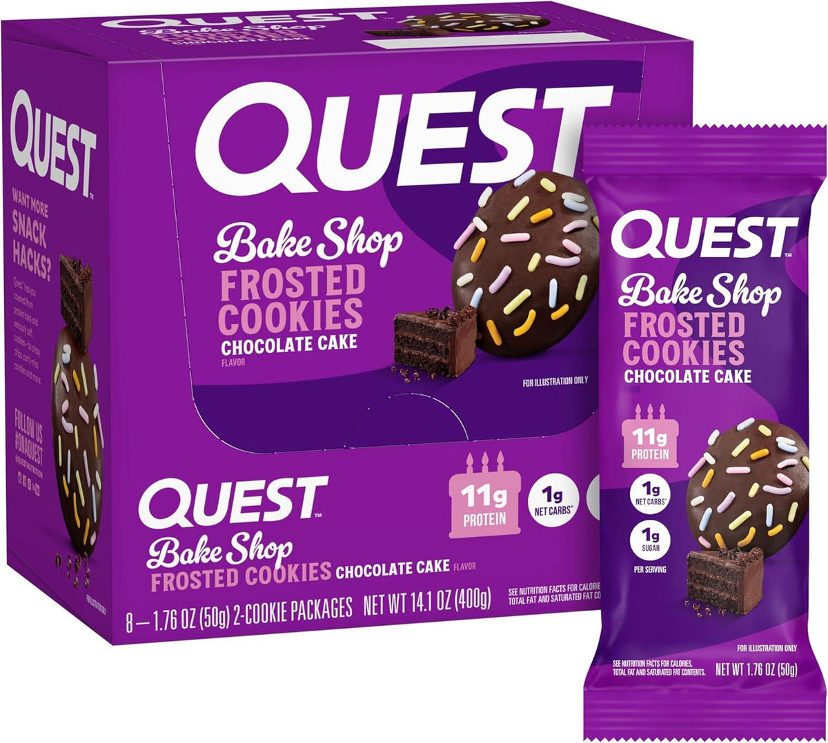 Protein-Rich Quest Frosted Chocolate Cake Cookies, 1.76 oz Each, 8-Count Snacks & Candies