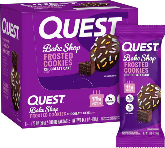 Protein-Rich Quest Frosted Chocolate Cake Cookies, 1.76 oz Each, 8-Count Snacks & Candies
