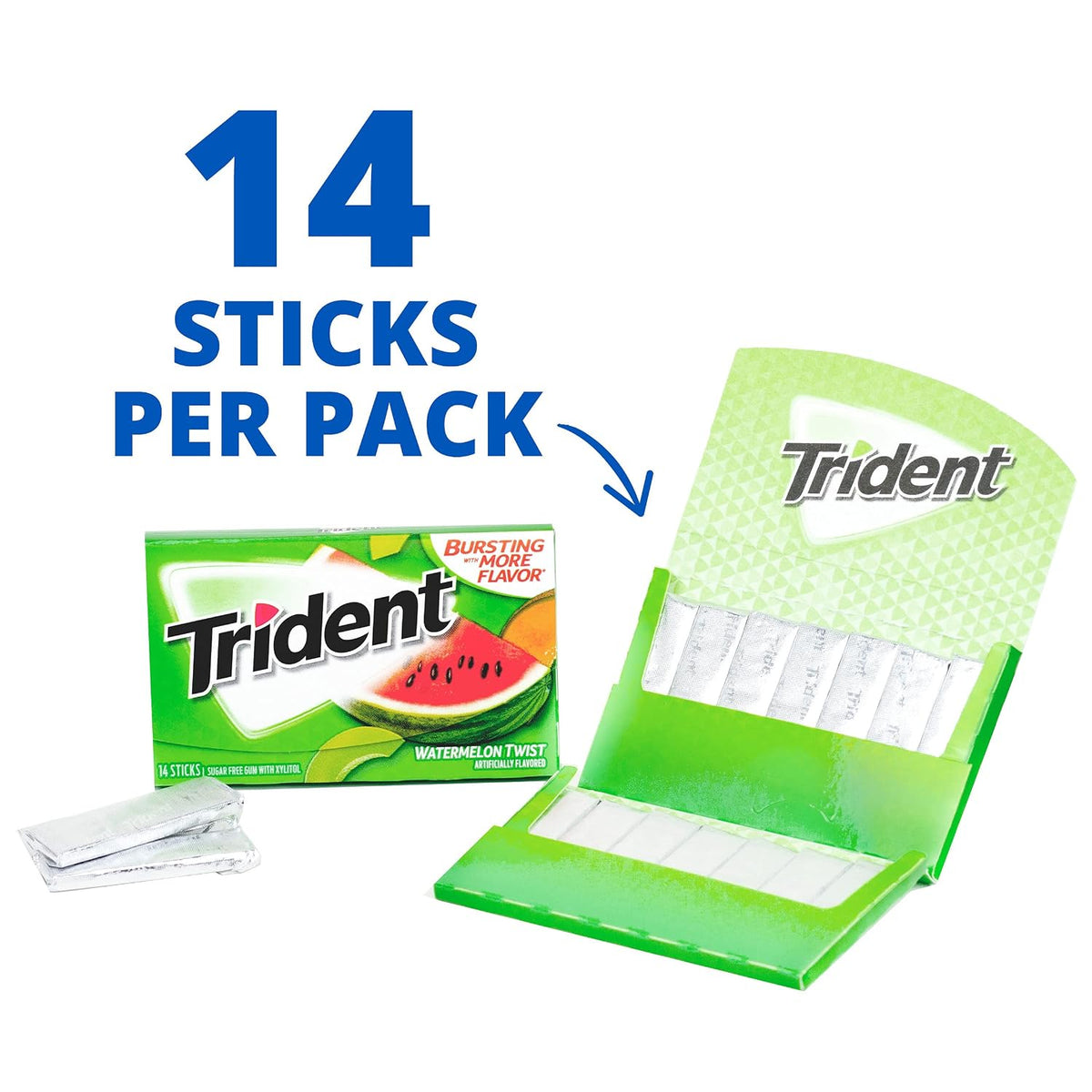 Trident Watermelon Twist Chewing Gum 12 Count Tray 14 Sticks Each Fruity Watermelon Gum