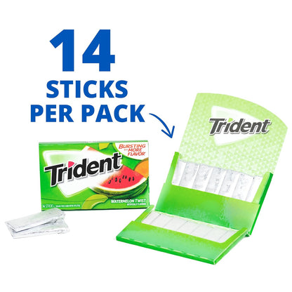 Trident Watermelon Twist Chewing Gum 12 Count Tray 14 Sticks Each Fruity Watermelon Gum