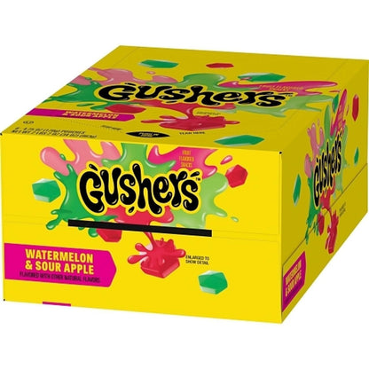 Gushers Fruit Pouches Watermelon and Sour Green Flavors 4.25 oz 8 Count Peg Tray Fruit Candy