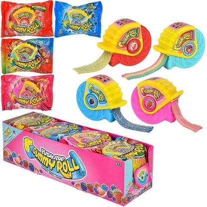 Topps Push Pop Gummy Roll Dispenser, 8-Count Sweet Soft Candy Snacks, 1.4oz Sugar-Made Novelty Candies for Parties