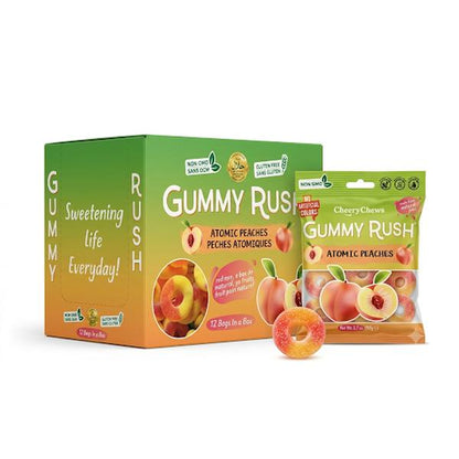 INFIN8 Gummy Rush Atomic Peach Rings Candy - 3.17 oz, 12 Count, Soft, Sweet, Sugar-Infused Fruity Chewy Snacks, On-the-Go Treats, Peach Rings Fruit & Chewy