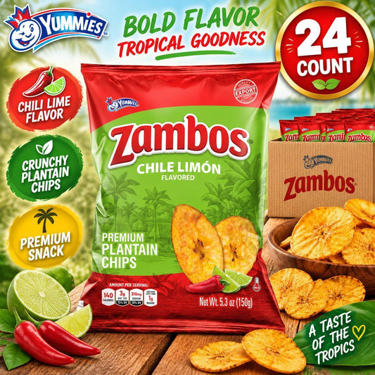 Yummies Zambos Plantain Chips - Picositas Chili Lime, 5.3oz, 24 Count Spicy Snack Chips, Candy