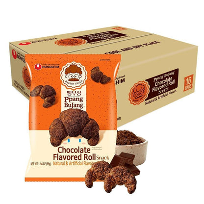 Nongshim Korean Sweet Chocolate Buttery Croissant Snacks for Adults, 1.94 oz, 16-Bag Korean Biscuit Pastry Snack Pack