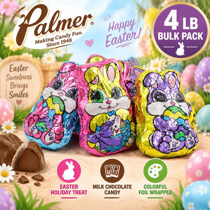 Palmer Foil-Wrapped Easter Chocolate Bunnies, 4lb Bulk Bag Holiday Chocolate Snack, Sweet Dessert Candy