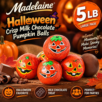 Madelaine Halloween Crisp Milk Chocolate Foil-Wrapped Pumpkin Balls, 5 lb Bulk Bag Snack Candies