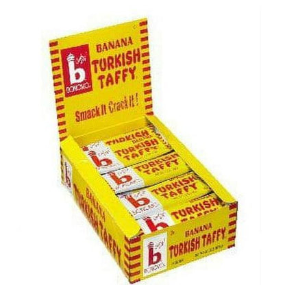 Bonomo Turkish Taffy Banana 1.5oz Sweet Candy Bars, 24-Count Classic Chewy Snacks for Parties, Individually Sized Candies