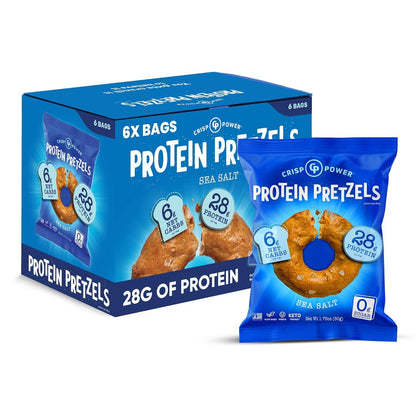 Crispy High-Protein Pretzel Snacks, Savory Sea Salt Flavor, 1.75oz, 6 Bags