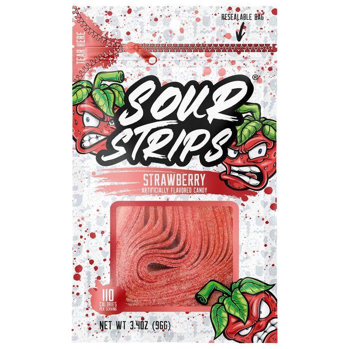 Sour Strips Strawberry Red Sour Candy Belt 3.4 oz 12 Count Peg Bags Sweet and Sour Candy
