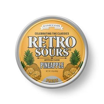 Retro Sours Pineapple Hard Candy, 2.12oz Tray Pack with 8 Individual Pkgs, Sweet and Sour Fruit Candies, Snack