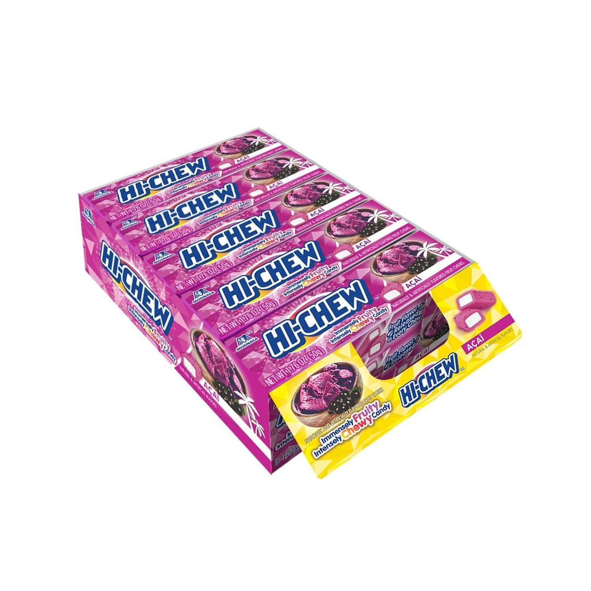 Hi Chew Acai Flavor Soft Fruit Candies, 1.76oz 15-Count Tray, Convenient Snack Option