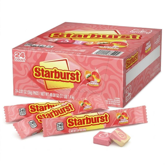 Starburst Fruit Cream Chewy Candy with Chewy Texture & Chocolate, 2.07oz, 24-Count Tray Packaging