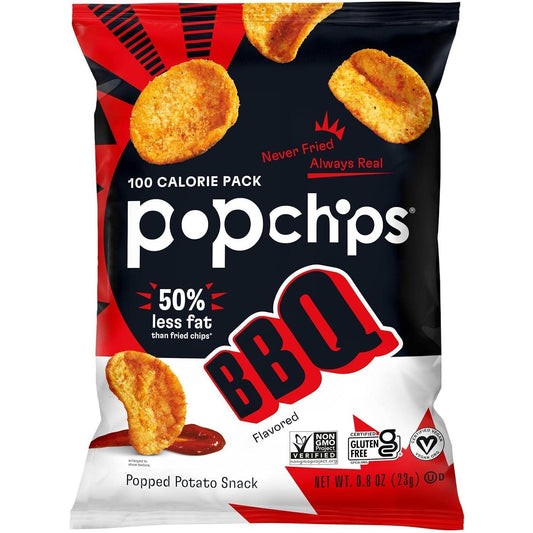 Popchips Gluten-Free Popped Potato Chips - Barbecue Flavor, 0.8 oz, 24 Count Snacks for Adults, Ambient Snack Pack