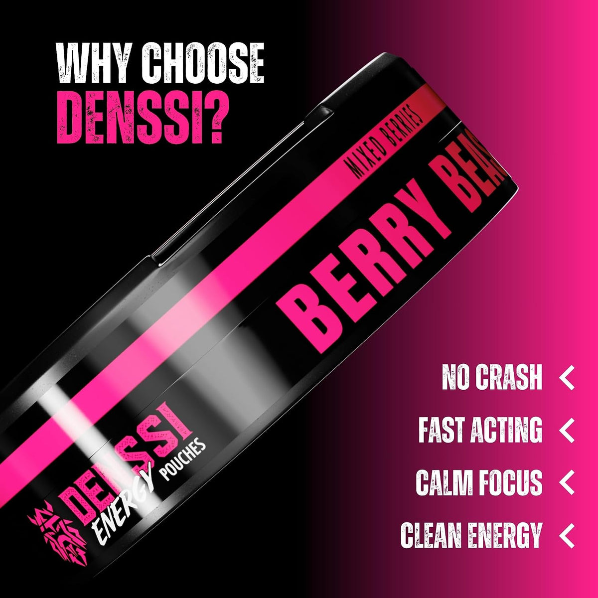 Denssi Energy Caffeine Pouches Berry Beast Flavor 15 Count Tin 8 Pack Sweet Candy Snack