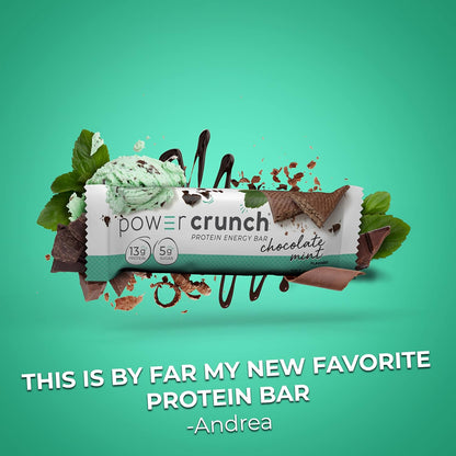 Power Crunch Protein-Rich Wafer Bars, Mint Chocolate Flavor, 1.4 oz, 12 Count Crispy Snack Bars